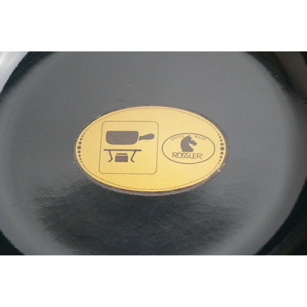 Rossler Fondue Pot Swiss Made Black‎ Ceramic Side Handle Good Condition